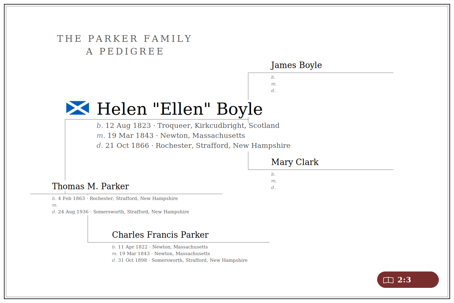 Pedigree card for Helen "Ellen" Boyle (1823-1866)